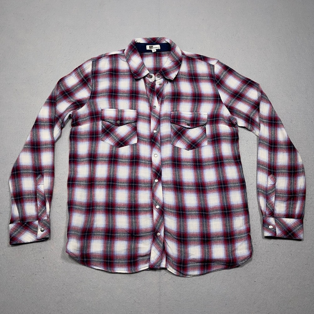 Kut From The Kloth Plaid Shirt Women Medium Regular Fit Red White Blue Plaid 90s